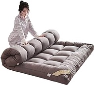 Japanese Floor Mattress Futon Mattress, Japanese Futon Mattress Foldable Mattress, Roll Up Mattress Tatami Mat with Washable Cover, for Camping, Feather, Twin Full Queen (Color : Grey, Size : Full)