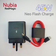 ZTE Nubia 45W Flash Charger UK Adapter With 9A Type-C To C USB Cable Support Fast Charging For Neo 2