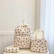 3pcs Nylon Bow Print Backpack Set, Foldable Multi-Po Cket Large CapacityWater-Resistant Zipper Backp