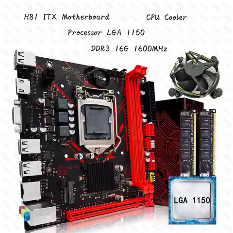 H81 MINI ITX Motherboard Kit LGA 1150 Processor with CPU Cooler DDR3 16G Memory Support M2 NVME Offi