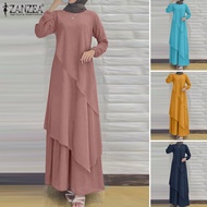 Esolo ZANZEA ชุดคอโอแบบลำลองสำหรับสตรีมุสลิมชุดเดรสแม็กซี่ชุดเดรสทรงไม่สมมาตร
