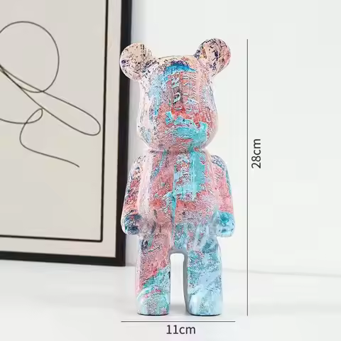 Graffiti Fluid Art Bear Figurine 28cm Resin Bearbrick Inspired Statue Modern Home Decor Collectible