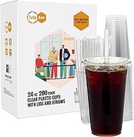 Turbo Bee 200 Sets 24 OZ Clear Plastic Cups with Lids and Straws, Disposable To Go Iced coffee cups 
