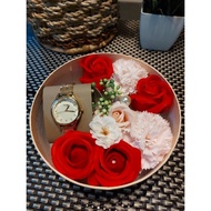 Gift For Her - Fossil Watch Gold (Original) + Flower Soap in round box (with Pink Paper Bag)