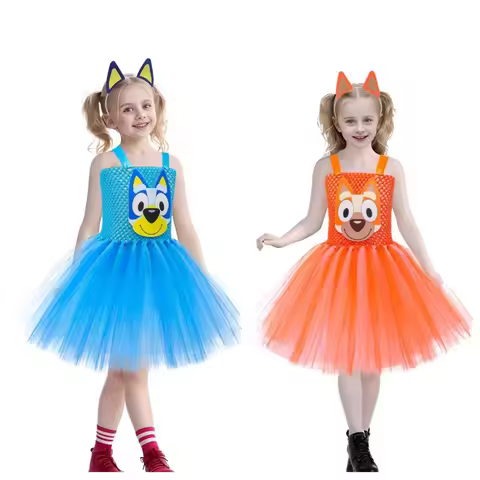 New Cute Cartoon Bluey Princess Dress Halloween Festival Costume Bluey Bingo Same Puppy Cosplay Cost