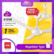 KDK K15v0 Ceiling Fan – 60 Inch Metal Blade, Regulator, White, Twin Pack (2 Units/Box), Kipas Siling