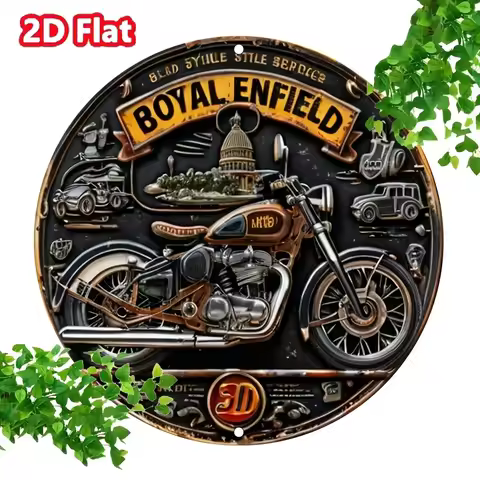 Modern Iron Sheet Art,Vintage Royal Enfield Motorcycle Metal Sign, Waterproof, Weather-Resistant, Ou