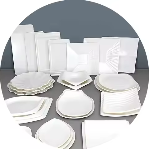 White Melamine Dishes Hotel Sushi Plate Smash Resistant Plastic Dinner Plates Kitchen Rectangular Di
