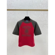 6J8Q PRA Fall Fashion Contrast Color Letter Round Neck Short Sleeve Knit Top