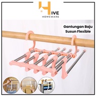 GANTUNGAN HIVE Flexible Multi-Tiered Foldable Clothes and Pants Hanger 5-in-1 Multifunctional Stainl
