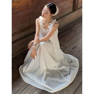 maxi cash sleeveless dress Seaside Holiday White Strap Dress Summer 2025 New French Style Elegant Sl