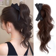 DWELL Bow Wavy Curly Ponytail, Korean Style Synthetic Long Claw Clip Wig, Heat Resistant Hair Extens