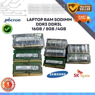 🇲🇾【CHEAPEST】USED Laptop/ Notebook RAM DDR3L DDR3 | 4GB / 8GB / 16GB | 1600MHz | Pc3L -12800s | Memor