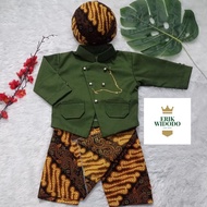 FREE BLANGKON Baju Beskap Anak dan Bayi Laki-laki modern Warna Hijau Army