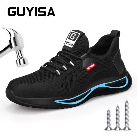 GUYISA Safety Shoes For Work Large-Size Steel Toe Boots Breathable Sport Style Comfortable Black Siz