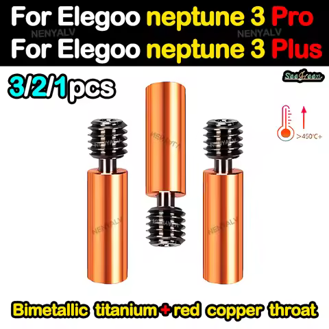 Bimetal Heatbreak For Elegoo neptune 3 pro Titanium Alloy Heat Break Throat Bi-metal Copper Plating 