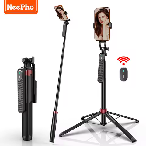 NeePho 180cm Aluminum Alloy 4-Leg Stable Selfie Stick Tripod NP-P185PLUS with Rechargeable Bluetooth