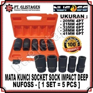 MATA NUFOSS Socket Wrench Deep Impact 1" inch 1 Set 5pcs 20mm - 41mm Socket Bit Set Shock Set Impact
