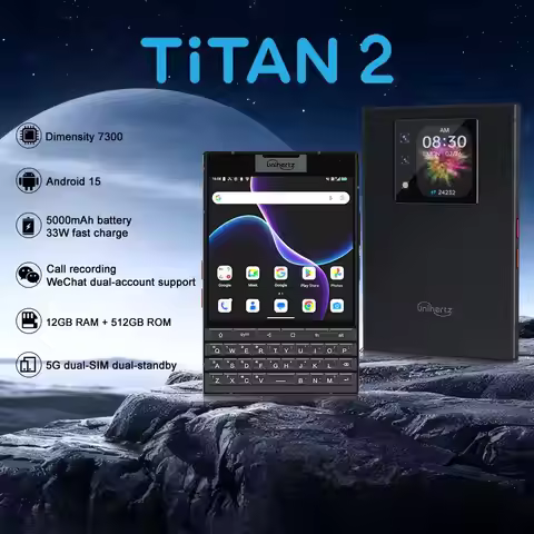 Unihertz Titan 2 QWERTY Physical Keyboard Smart Phone 5G 4.5'' 12GB 512GB 5050mAh 33W 50MP Camera Di