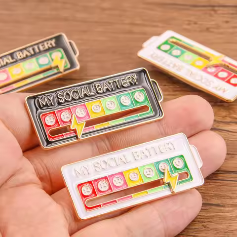 My Social Power Battery Brooch Social Power Enamel Badge Movable Selection Mood Cloud Social Anxiety