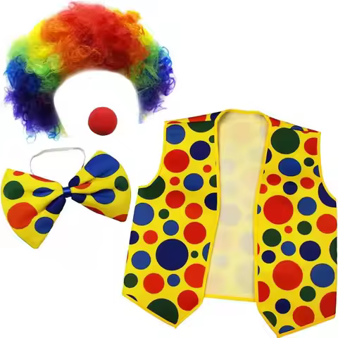 PESENAR Clown Costume-Clown Nose Clown Wig Bow and Vest-4 Pieces Clown Dress Accessories