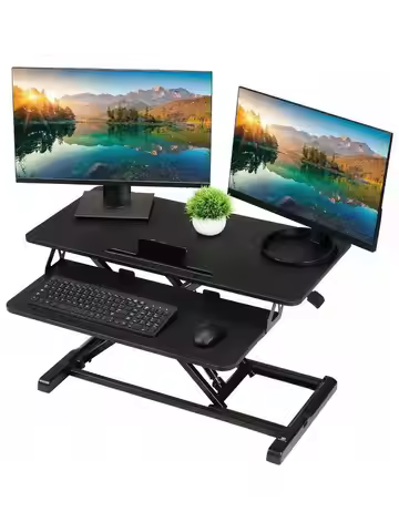 TechOrbits Standing Desk Converter - 32 Inch Adjustable Sit to Stand Up Desk Workstation Particle Bo