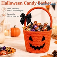 SHANHAI Pumpkin Candy Bucket, Woven Halloween Theme Handheld Treat Basket, Halloween Decoration Cott