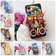 Oppo Reno 7Z 5G Case CPH2343 Clear Aesthetic Cute Cat Fashion Flowers Painted Back Cover Oppo Reno7 