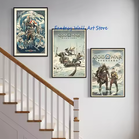 God of War Ragnarok Premium Video Game Vintage Japanese Ukiyo-e Woodblock Style Poster Canvas Painti