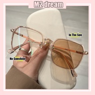 【READY STOCK】Fashionable Square Color-Changing Glasses Korean  Women Anti-Blue Light Glasses Large-F