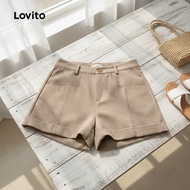 (Fashion_3) Lovito Elegant Plain Button Pocket Short for Women L132ED033