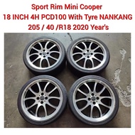 Sport Rim Germany Mini Cooper 18 Inch 4H PCD100 &amp; Tyre 205 / 40 R18 NANKANG AS-1 Tayar Also For Ativa Vios City