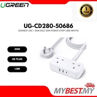 UGREEN DIGINEST POWER STRIP 2 AC OUTLETS + 30W 2A1C (WHITE) - UG-CD280-50686
