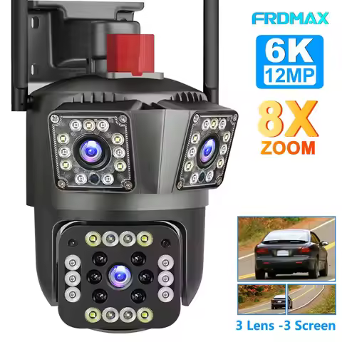 12MP 6K WiFi Security Camera 8X Zoom Three Lens Surveillance Camera Auto Tracking 8MP IP Camera Smar