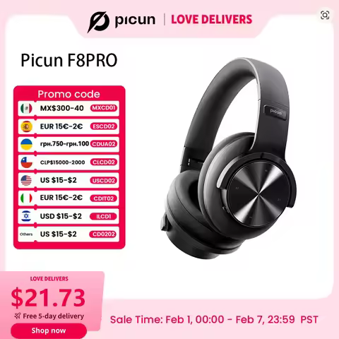 Picun B8 Bluetooth Headphones 120H Playtime Headset Wireless Bluetooth 3EQ Mode Low Latency Hands-Fr