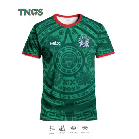 Mexico Aztec Sun Stone 3D Print T-Shirt Green Red National Emblem Breathable Quick-drying Cultural C