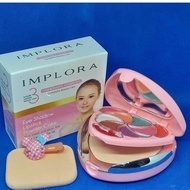 Bedak Implora 3in1 Bedak + Lipstik + Eyeshadow foundation Bentuk Love Hati Unik Pink Merah Bedak Pad