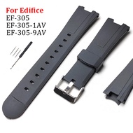 For Edifice EF-305 EF-305-1AV EF-305-9AV Rubber Watch Band Soft Waterproof Sport Watch Strap Black S