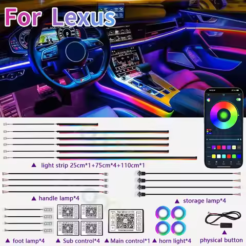 RGB 22in1 Car Interior Acrylic Car Ambient Lights For Lexus NX GS RX IS RC ES LX 200 250 300 LS450H