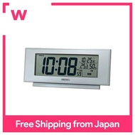 Seiko Clock, wall clock, silver metallic, body size: 7.7 x 17.4 x 3.8 cm, alarm clock, electric wave digital, temperature and humidity display, comfortable environment NAVI SQ794S