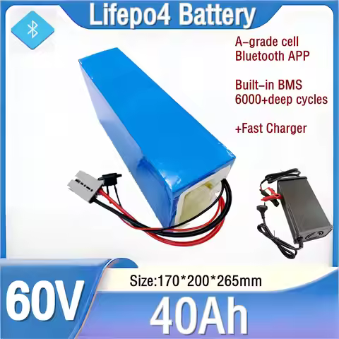 60V 40Ah 40A LiFePO4 Deep Cycle Battery Pack with BMS – for 2000W/3000W E-Bike & Scooter, High Energ
