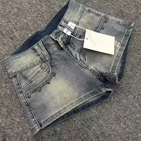 Retro Light Color Rivet Denim Super Shorts Women's High Street Washed Low Waist Y2k Jean Shorts