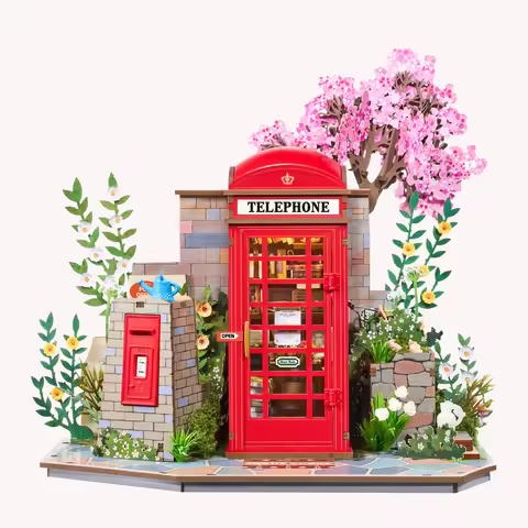 ROBOTIME Rolife Blossom Book Booth 3D Wooden Puzzle London Style Heartwarming Birthday Gift for Wome