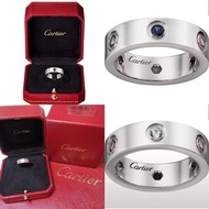 有單 絕版款 卡地亞 Cartier LOVE系列 18K 白金鑲彩寶石 結婚 戒指 介指 Ring Rings