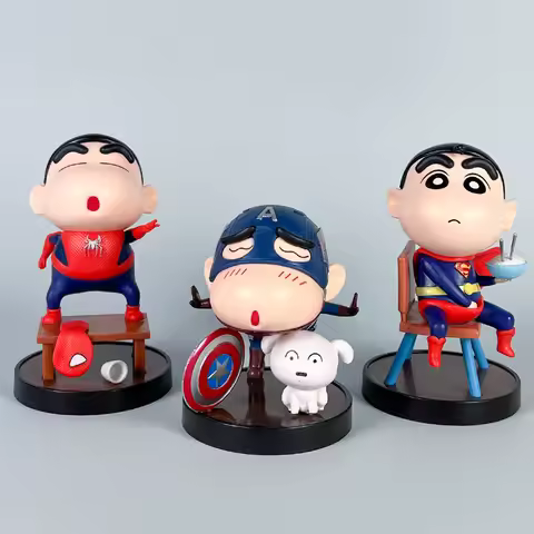 Crayon Shinchan Action Figures Cos Spider Man Captain America Superman With Shiro Anime Peripheral D
