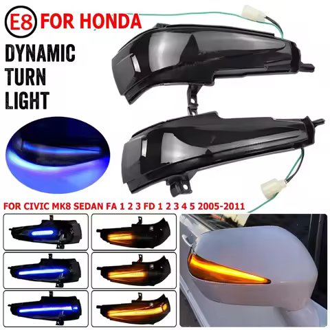 2X Dynamic Blinker LED Turn Signal Light Indicator Side Mirror Lamp For Honda Civic Mk8 Sedan FD1 FD