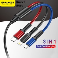 Awei CL-971/972/120 Nylon braid 3 In 1 Quick Fast Charging cable QC 3.0A with Multicolor Lighting Type-C Micro USB A Charging Suitable For All Mobiles Phone Fast Charging
