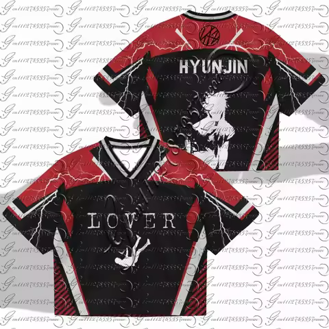 Stray Kids Hyunjin "Lover" Lightning Print Jersey, Unisex Oversized Kpop Streetwear Fans Casual Mesh