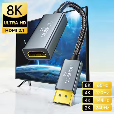 MOSHOU DisplayPort 1.4 to HDMI 2.1 Ultra HD 8K Male to Female Cable 0.25m Converter 8K@60Hz 4K@120Hz