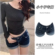 Popular 145 Small Man Hot Drill Low-Waist Curling Denim Shorts Women Summer American Hot Girl Skinny